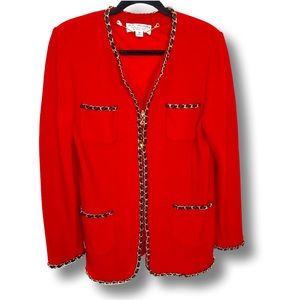 Gorgeous vintage red jacket by St. John Marie Gray with gold chain detail sz 12